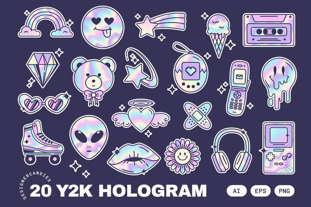 S Y K Y K Holographic Stickers Illustrations