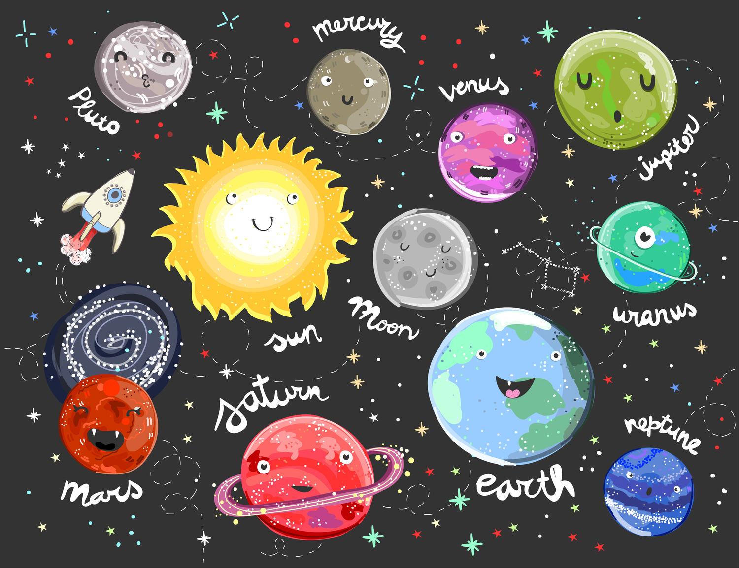 119 一组太阳系矢量插画