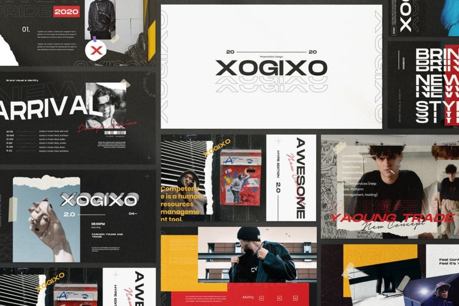 354 XOGIXO 潮流街头手撕叛逆潮牌创意个性设计感PPT模版