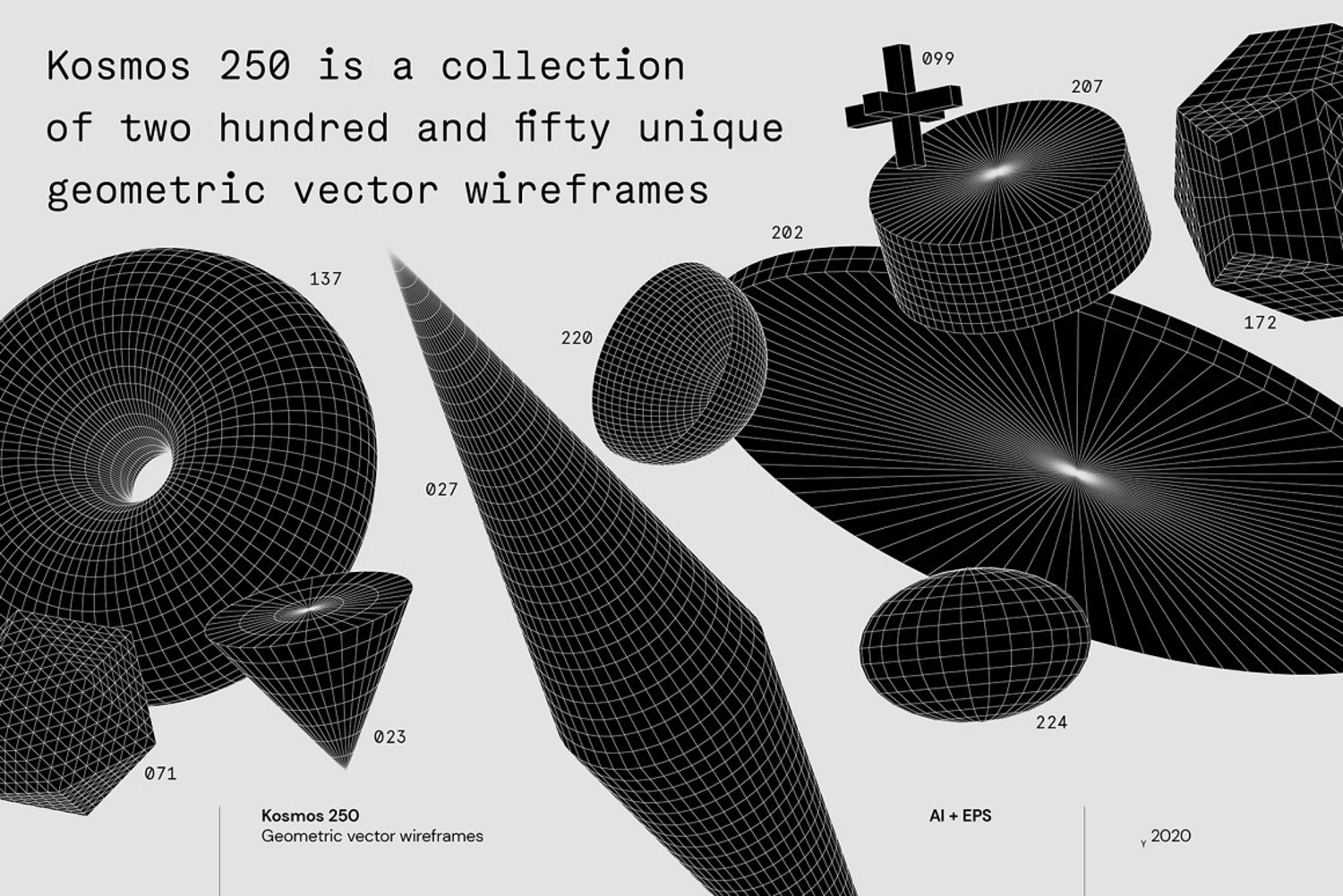360 250款抽象三维立体几何线框艺术装饰矢量图形素材 Kosmos 250