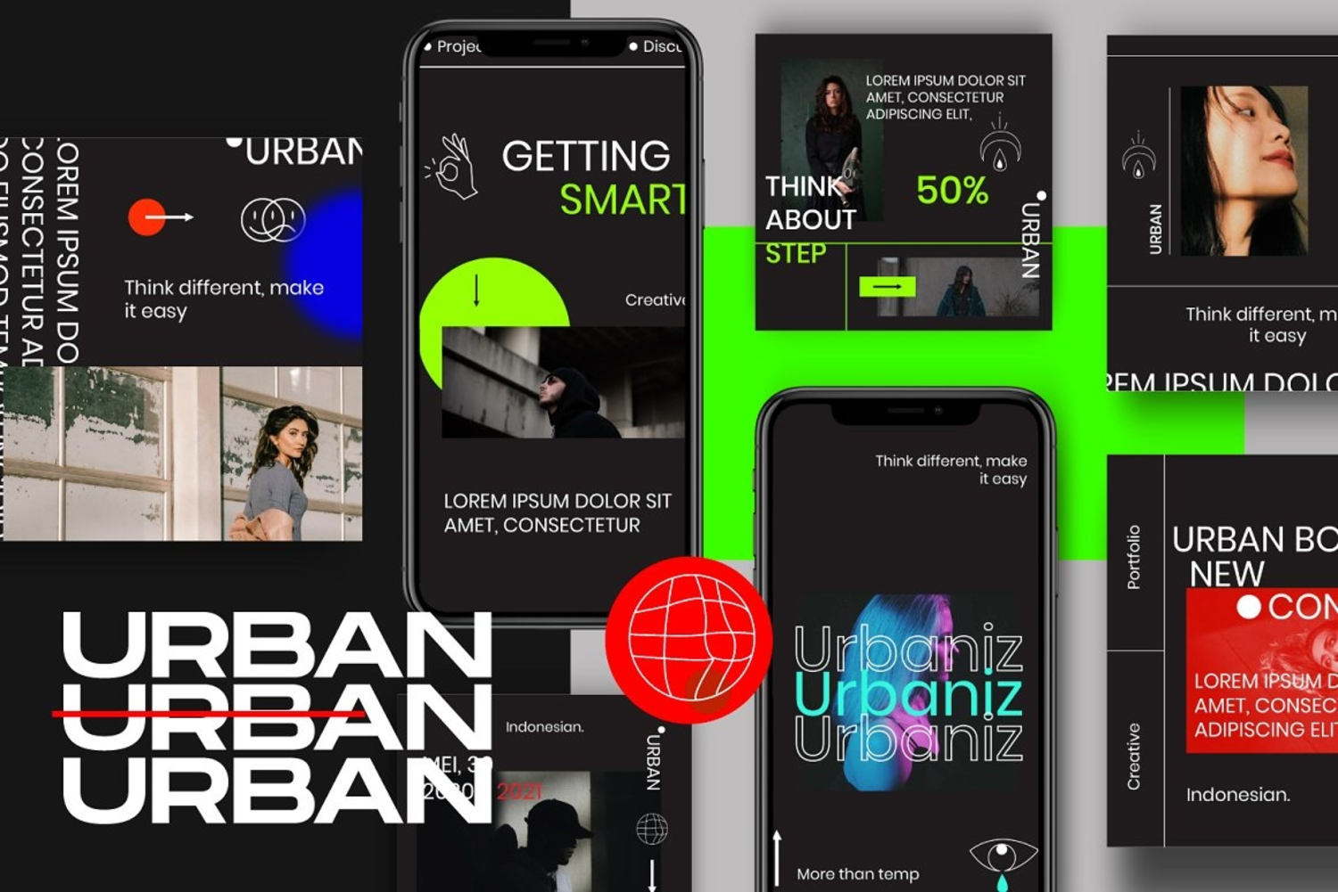 372 潮流黑色系品牌推广新媒体海报PSD模板 URBAN-Social Media Brand
