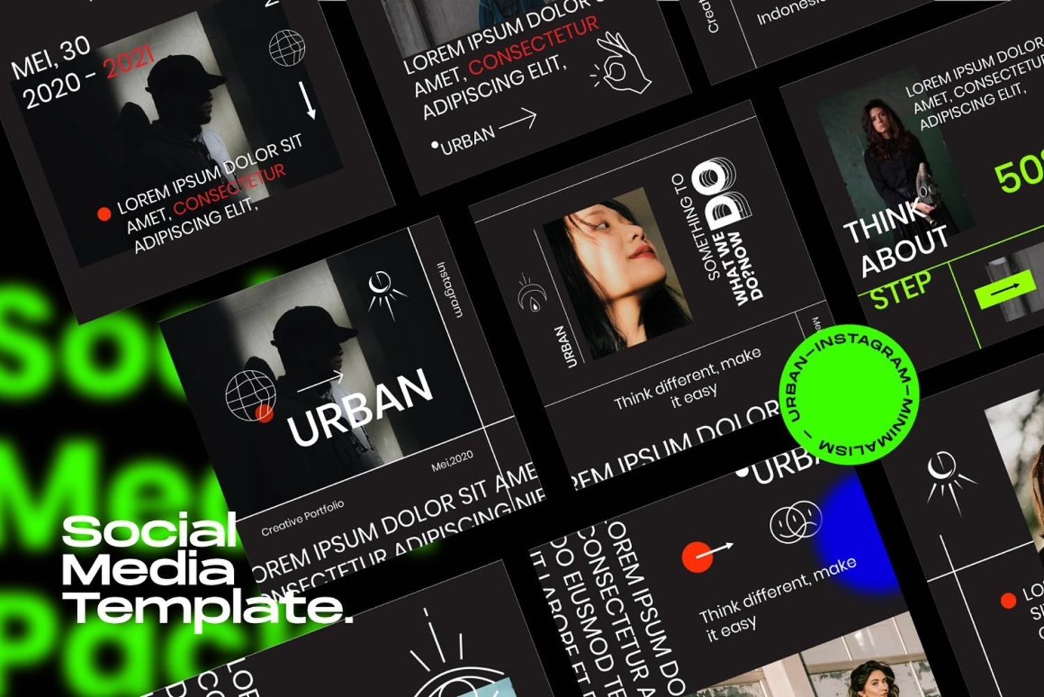 372 潮流黑色系品牌推广新媒体海报PSD模板 URBAN-Social Media Brand