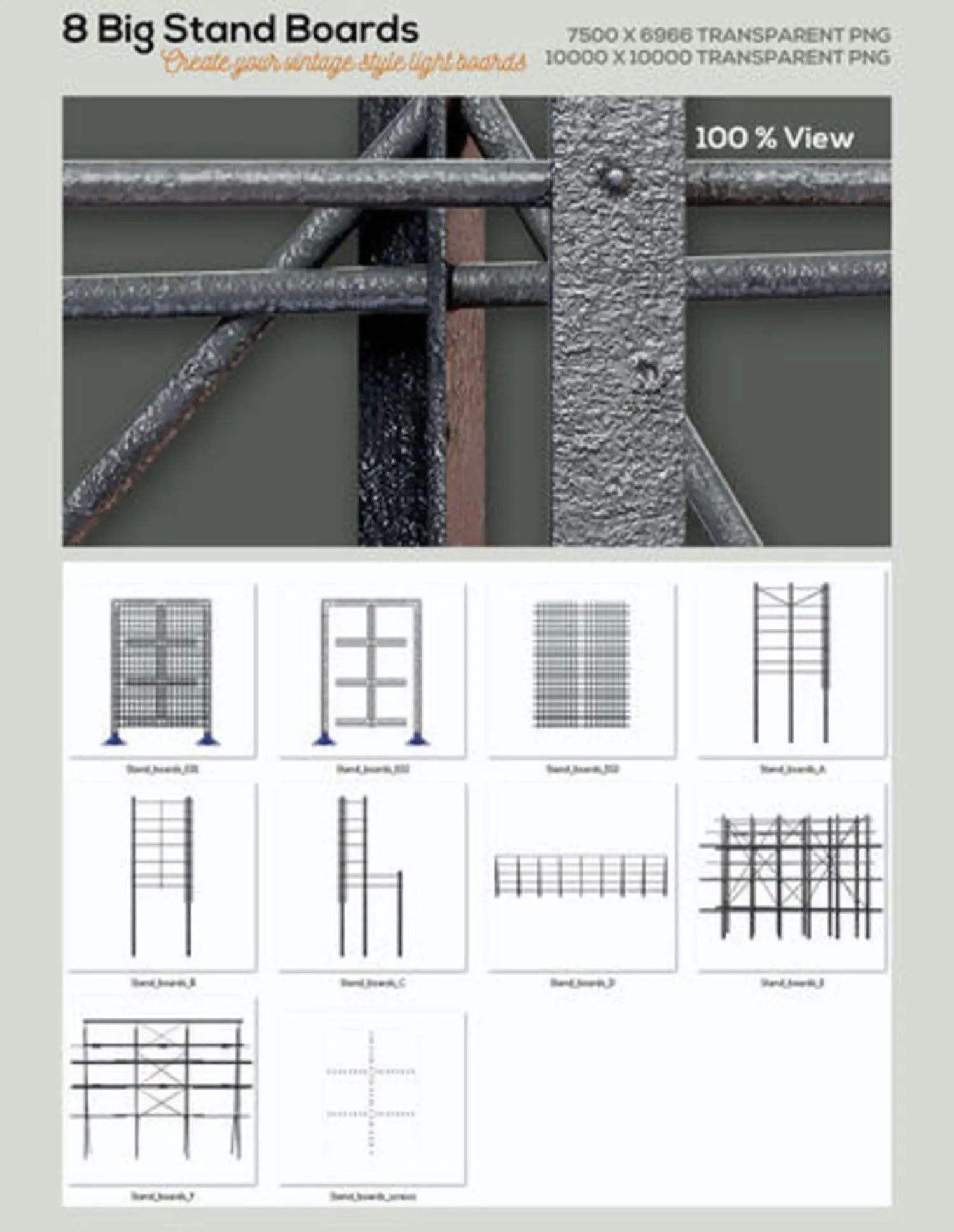 501 复古跑马灯广告牌建筑支架效果元素形状后设计素材 PNG格式