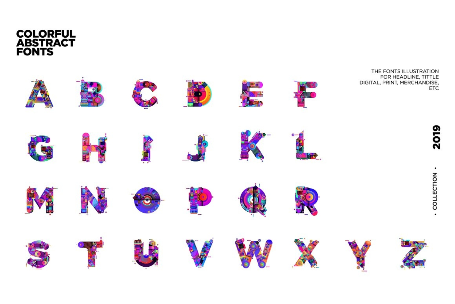 511 七彩绚丽创意艺术字母字体插图海报素材AI矢量格式