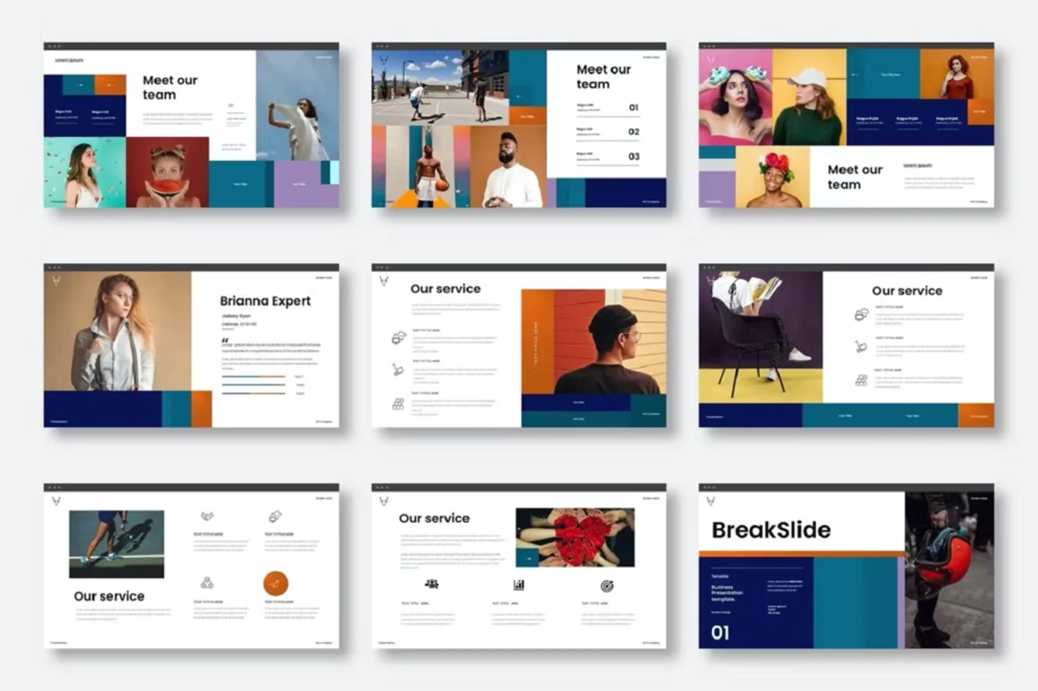 1011 复古撞色毕业设计论文学术报告答辩作品集PPT模板 Brianna – Business Google Slide Template