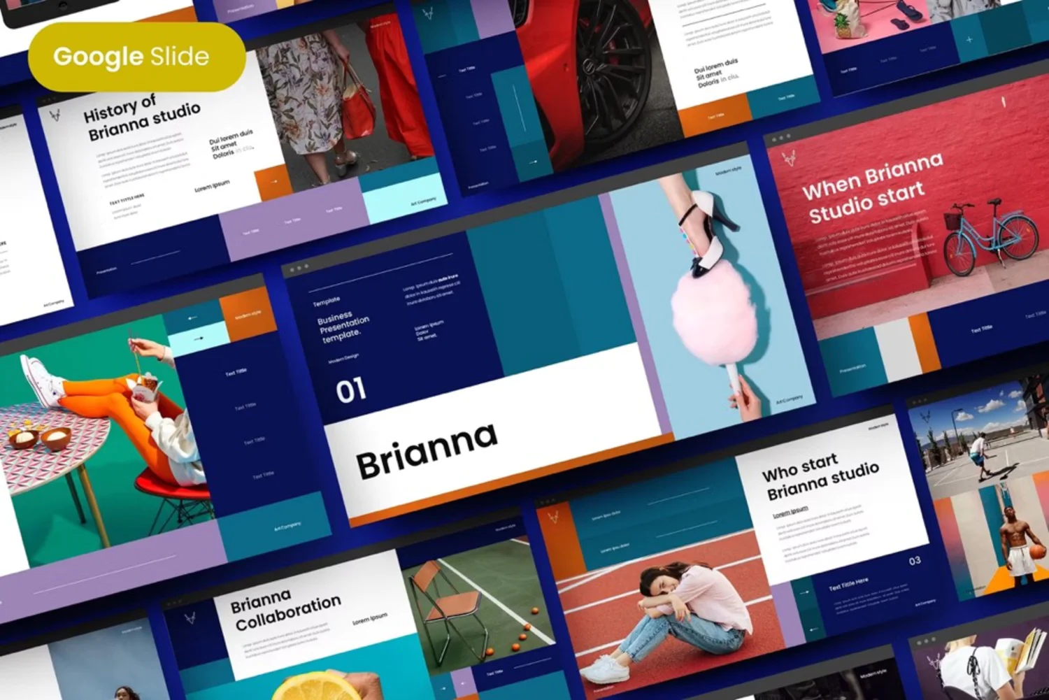 1011 复古撞色毕业设计论文学术报告答辩作品集PPT模板 Brianna – Business Google Slide Template