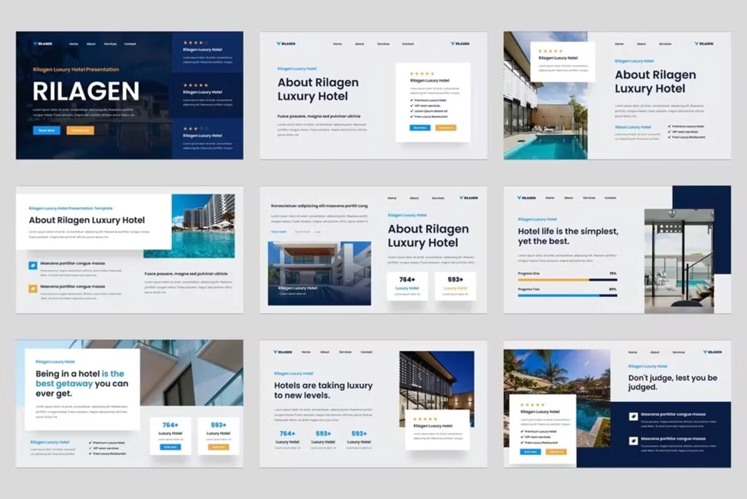 1012 酒店管理文旅论文学术研究报告答辩PPT+Keynote模板 Rilagen – Luxury Hotel Keynote Template