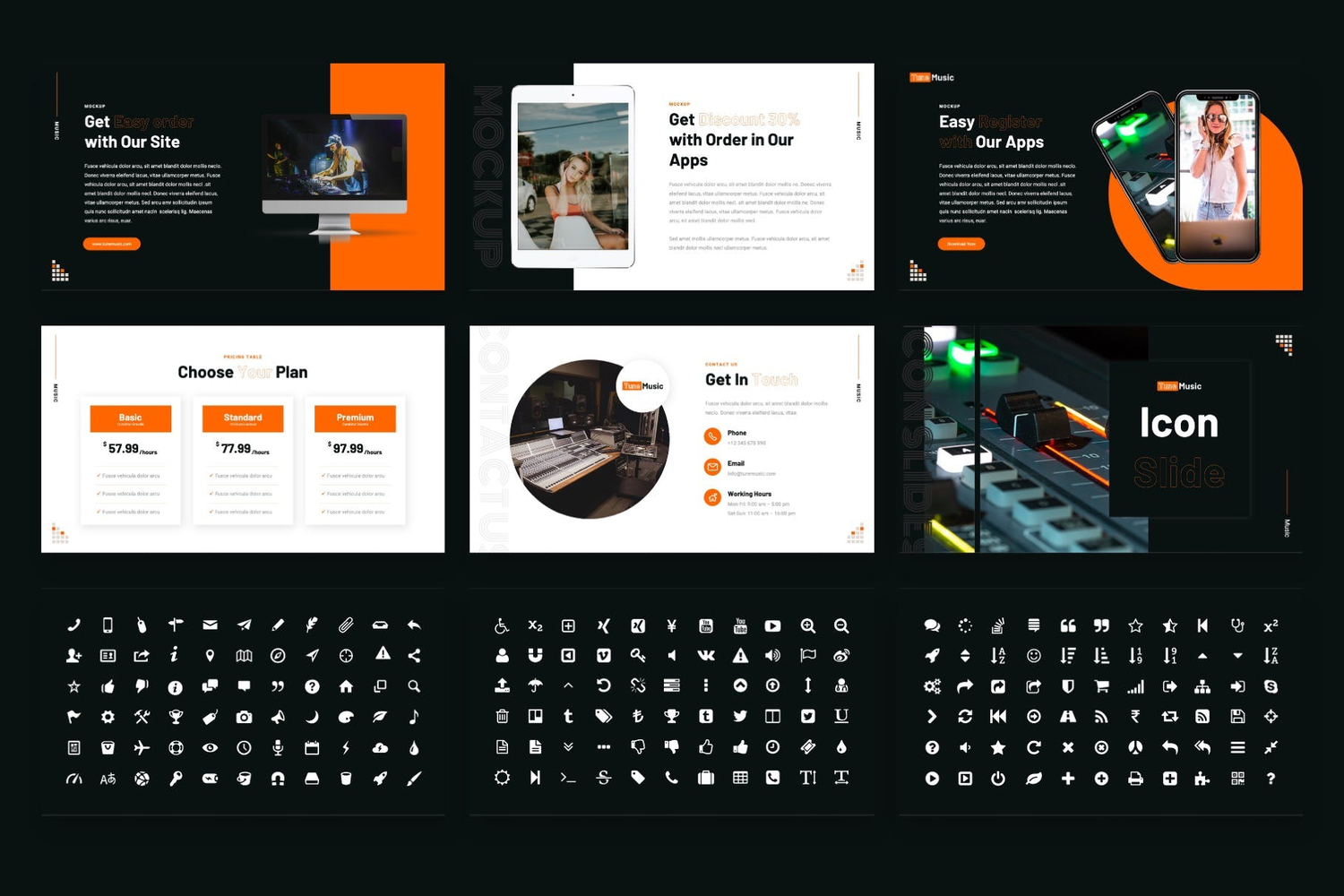 2104 音乐制作主题发布演讲个人介绍PPT+eynoteTu模板 nemusic – Music Production eynote Template@GOOODME.COM
