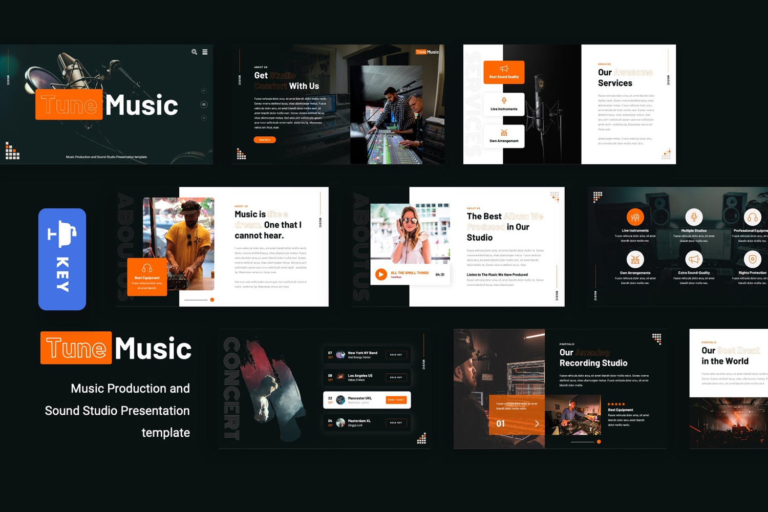 2104 音乐制作主题发布演讲个人介绍PPT+eynoteTu模板 nemusic – Music Production eynote Template@GOOODME.COM