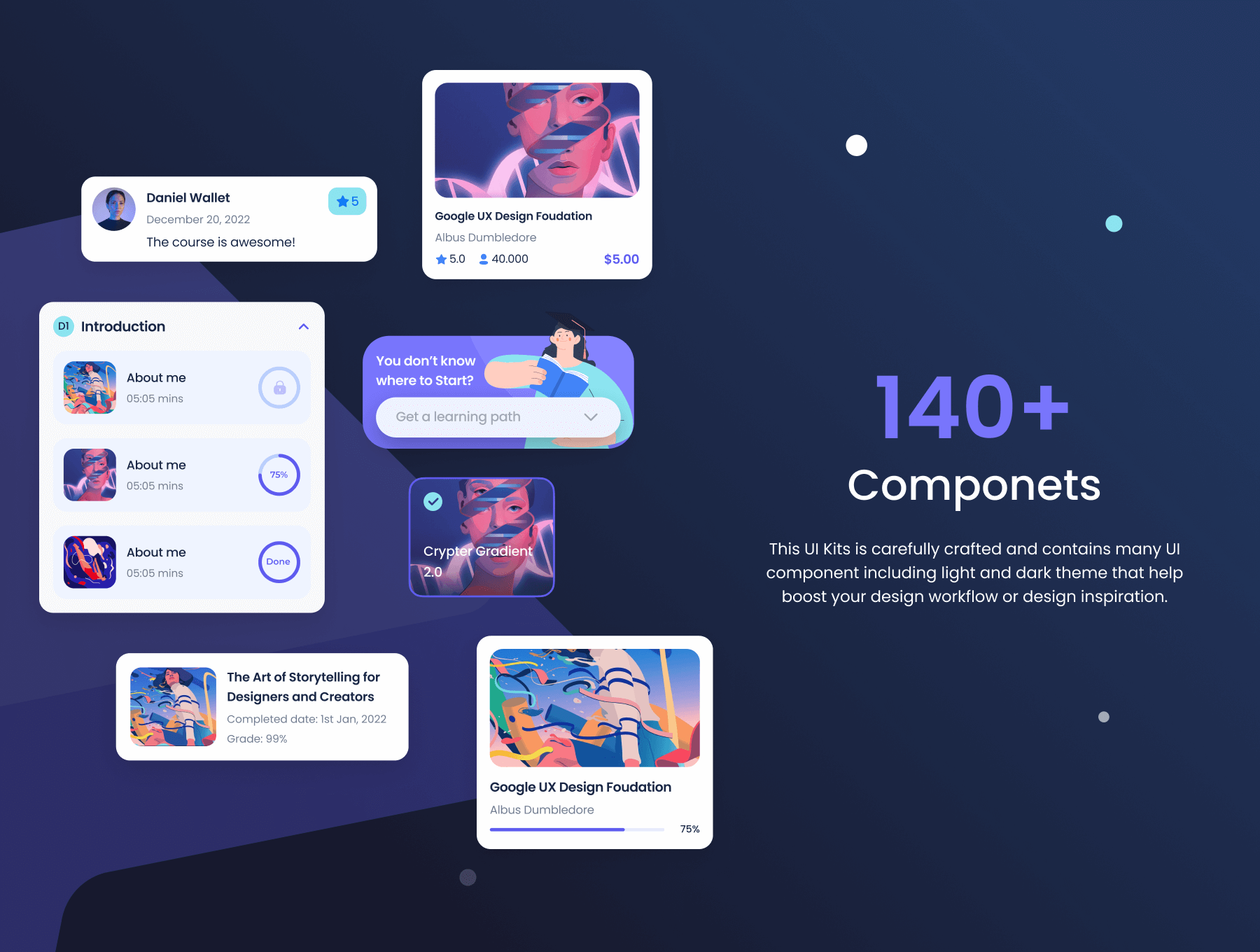 80个紫色绚丽在线学习移动APP UI Kit素材