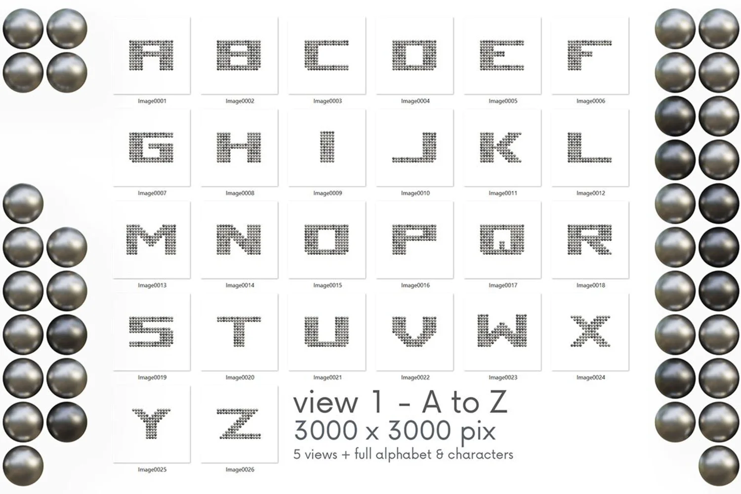 2056 3D金属网格立体文字模型PNG免抠元素包 Metallic Grid – 3D Lettering