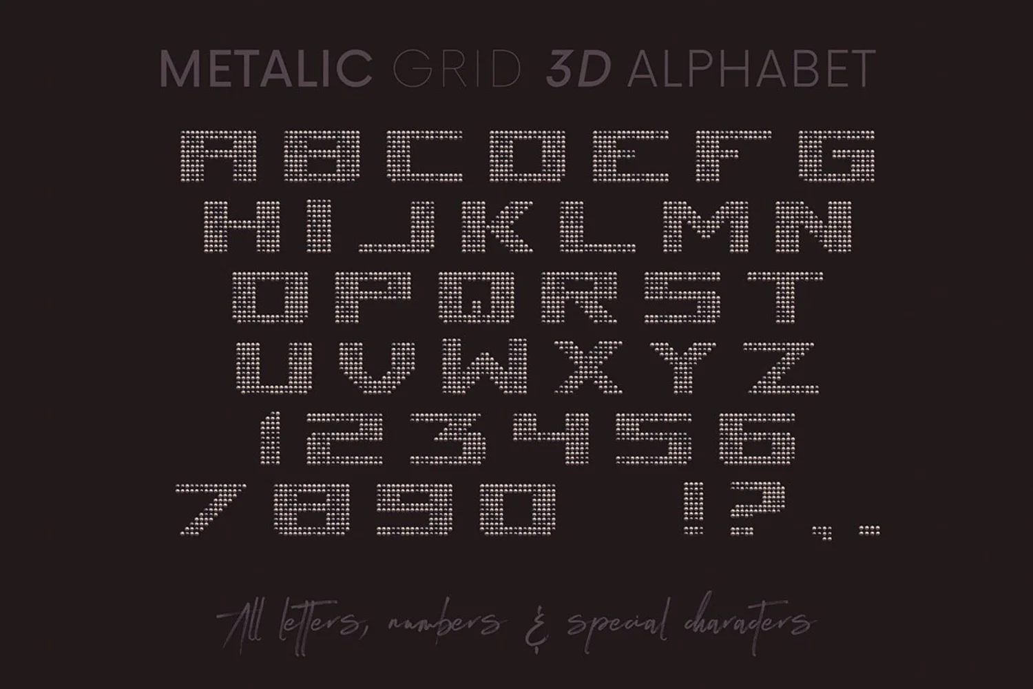 2056 3D金属网格立体文字模型PNG免抠元素包 Metallic Grid – 3D Lettering