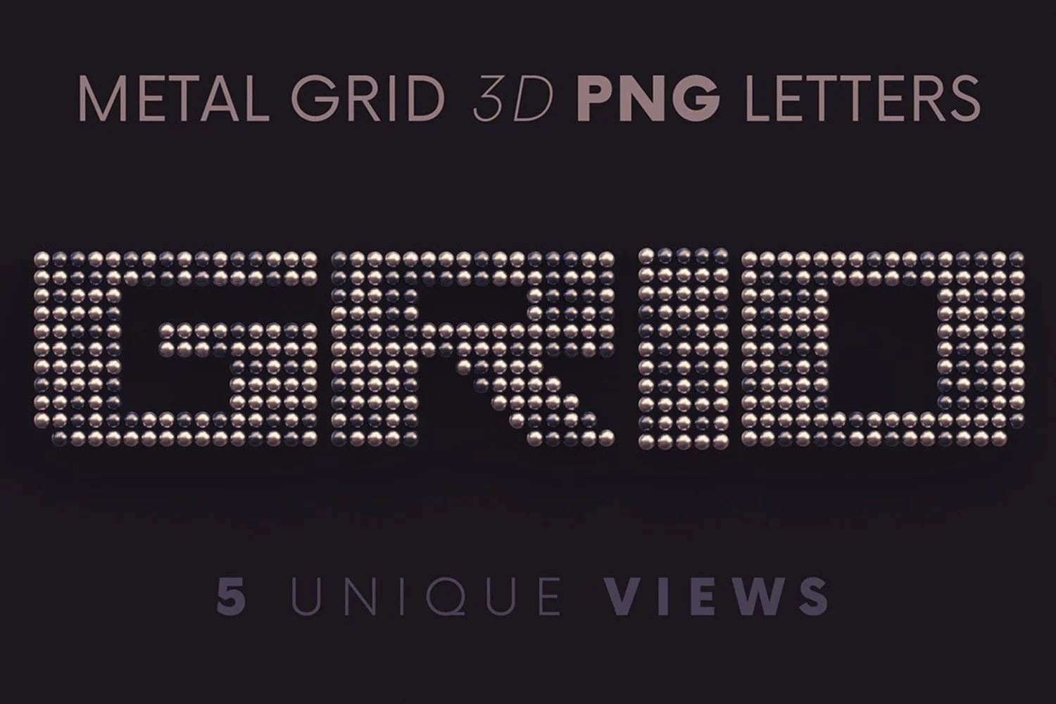 2056 3D金属网格立体文字模型PNG免抠元素包 Metallic Grid – 3D Lettering