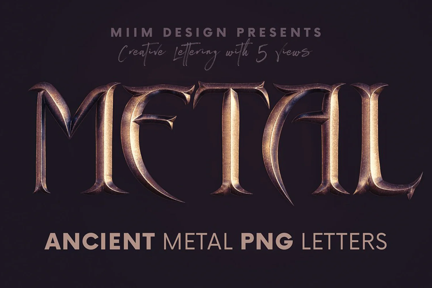 2057 古代金属兵器3D立体文字模型PNG免抠元素包Ancient Metal 3D Lettering