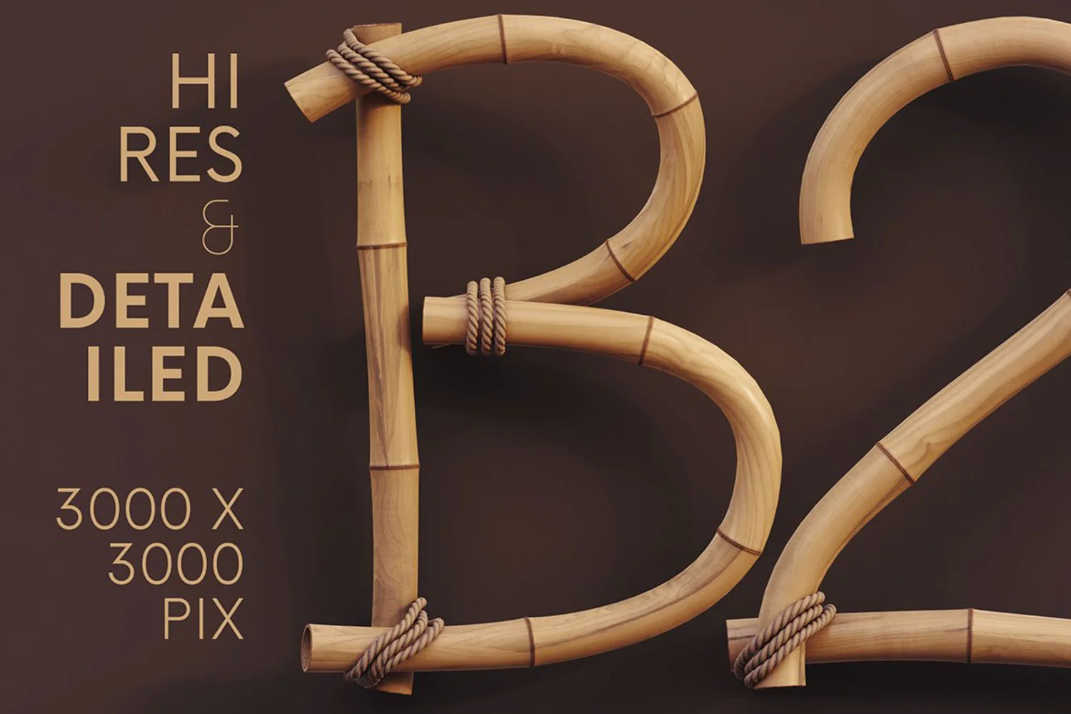 2058 3D竹艺艺术文字立体模型PNG免抠元素包Bamboo – 3D Lettering