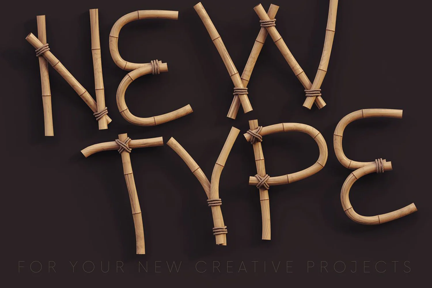 2058 3D竹艺艺术文字立体模型PNG免抠元素包Bamboo – 3D Lettering