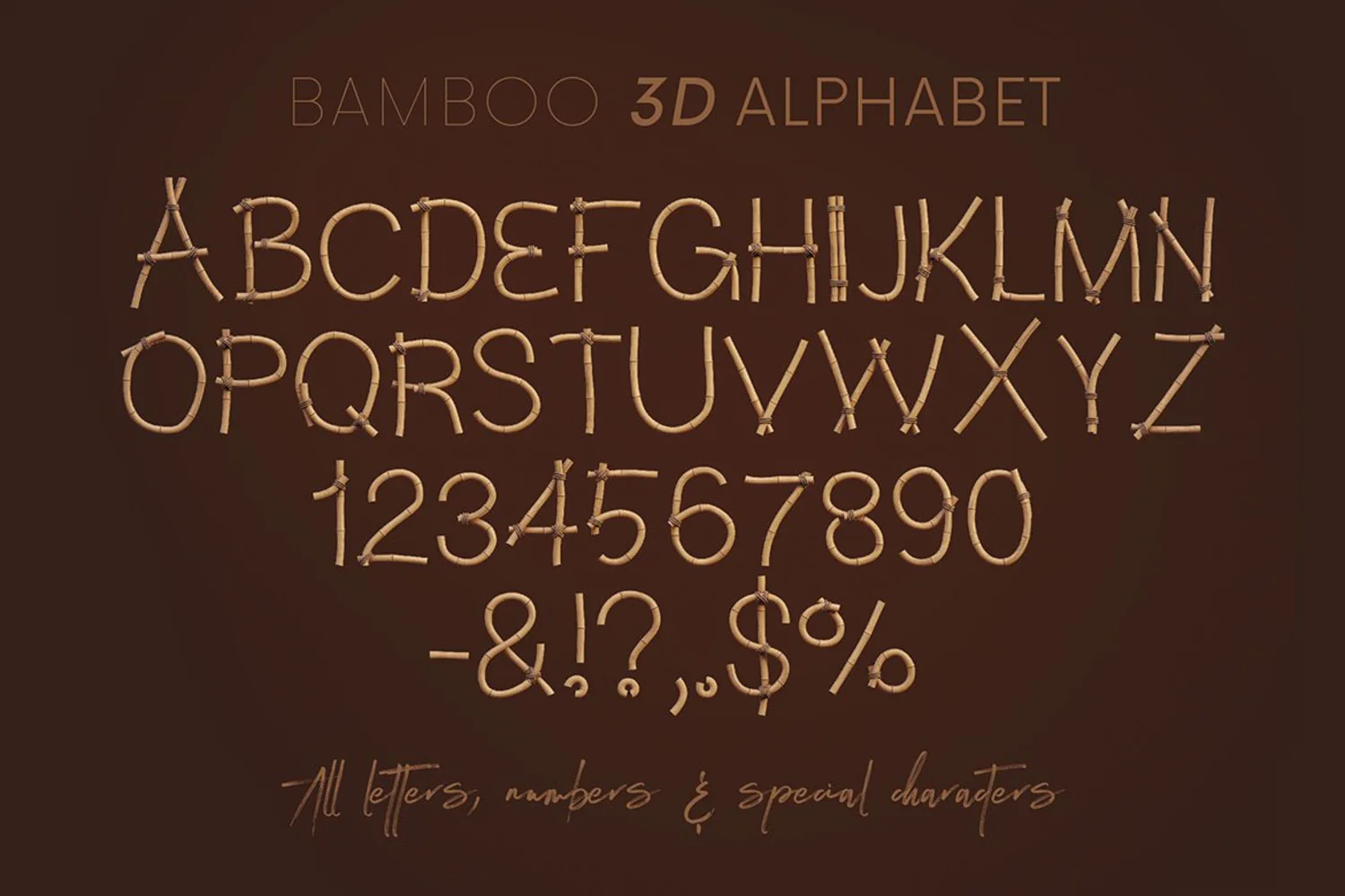 2058 3D竹艺艺术文字立体模型PNG免抠元素包Bamboo – 3D Lettering