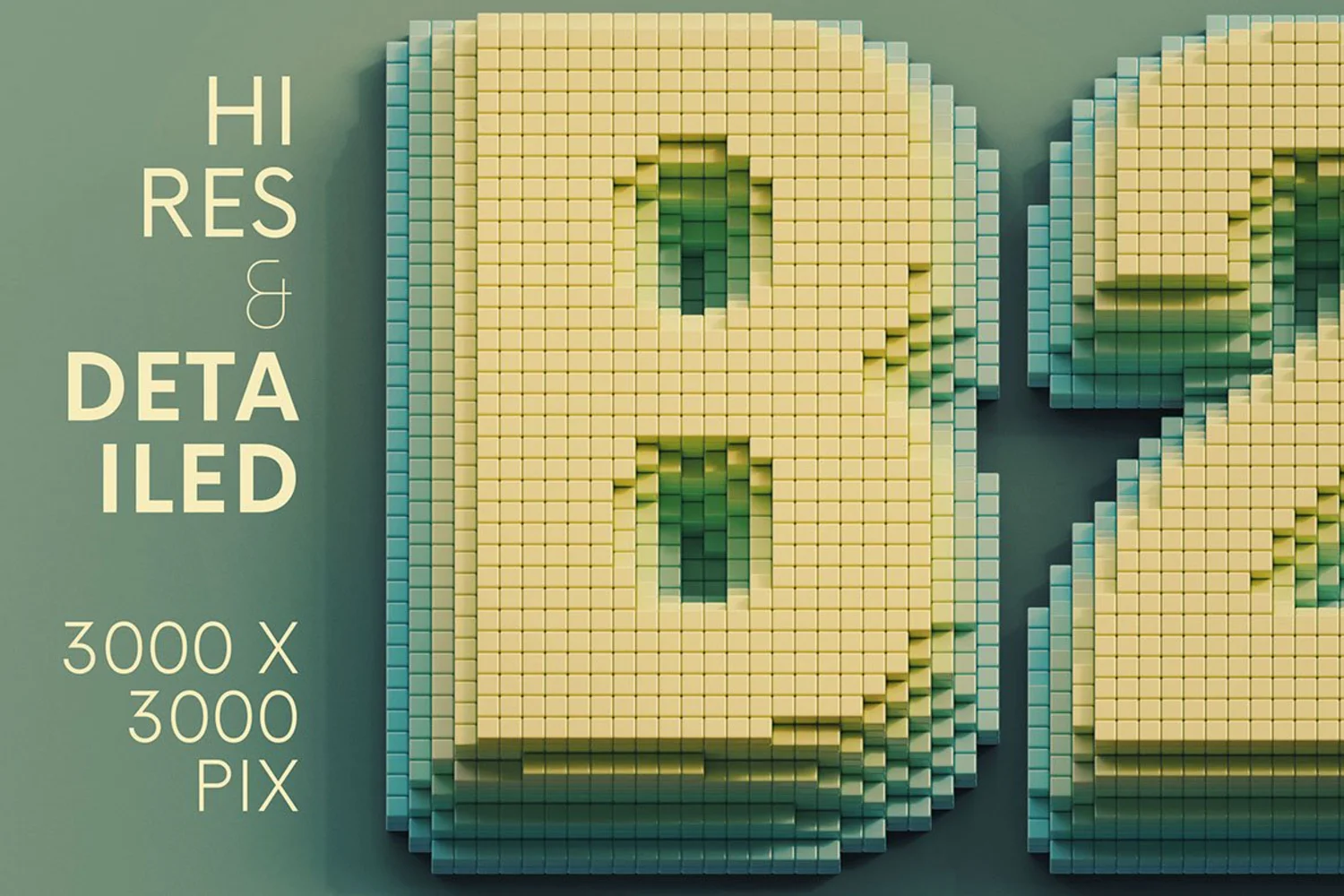 2062 3D立体像素文字模型PNG免抠素材包 Bold Pixel – 3D Lettering