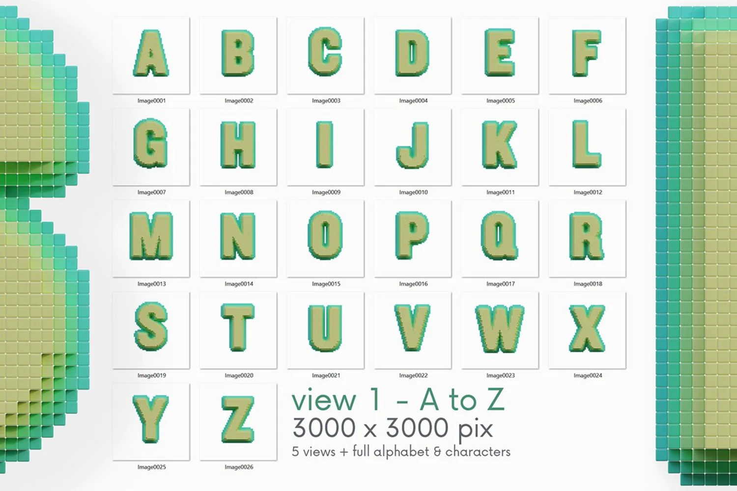 2062 3D立体像素文字模型PNG免抠素材包 Bold Pixel – 3D Lettering