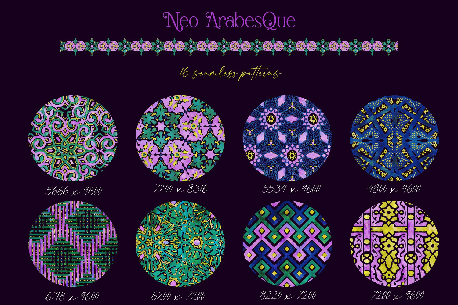 2106 新蔓藤花纹伊斯兰艺术图案和边框水彩画图案和边框Neo Arabesquepatterns & borders