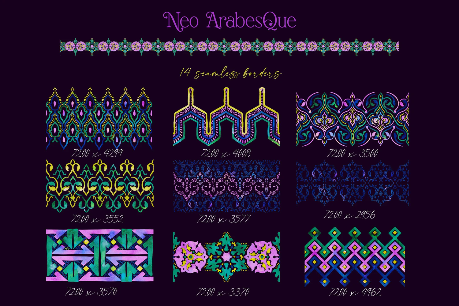 2106 新蔓藤花纹伊斯兰艺术图案和边框水彩画图案和边框Neo Arabesquepatterns & borders