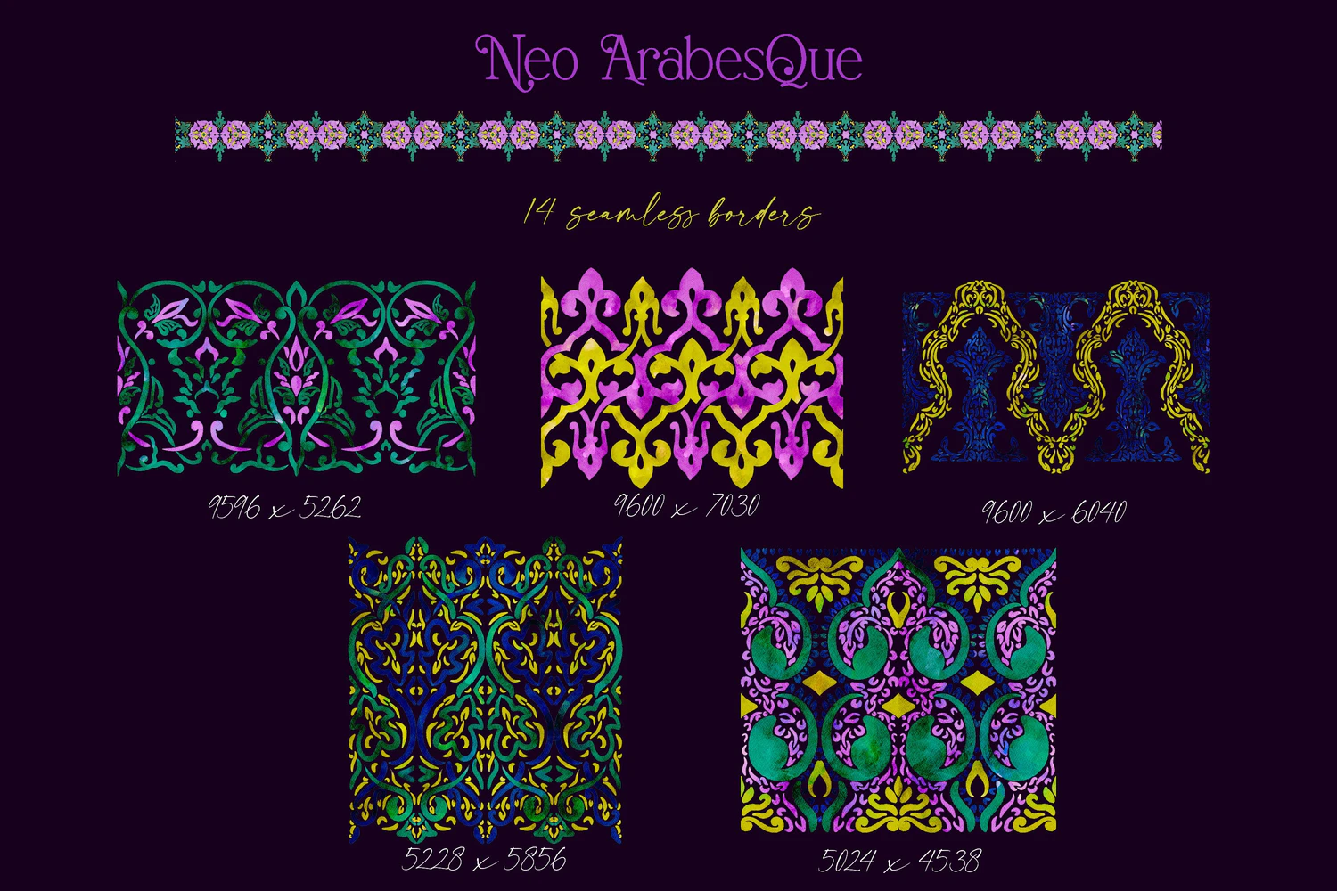 2106 新蔓藤花纹伊斯兰艺术图案和边框水彩画图案和边框Neo Arabesquepatterns & borders