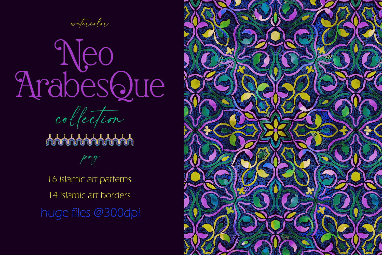 2106 新蔓藤花纹伊斯兰艺术图案和边框水彩画图案和边框Neo Arabesquepatterns & borders