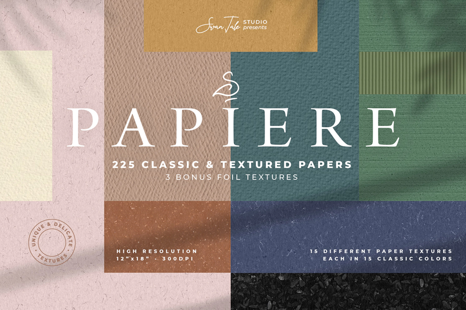 2140 225张莫兰迪艺术卡纸底纹背景素材Swan Tale Studio – Papiere Classic Textured Papers