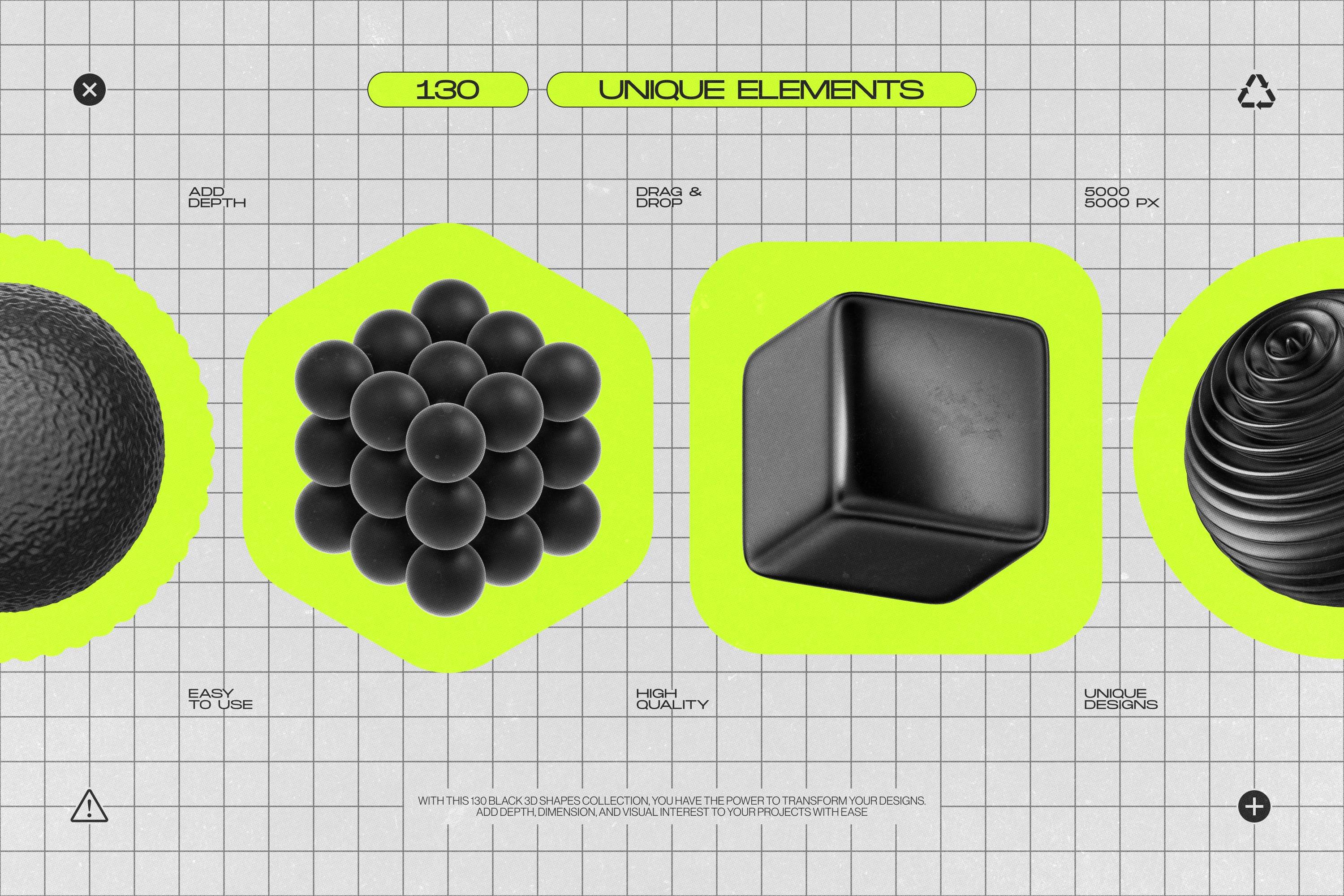高清3D素材PNG透明背景5000分辨率设计师必备抽象几何图形130 Black 3D Elements Collection-果觅网