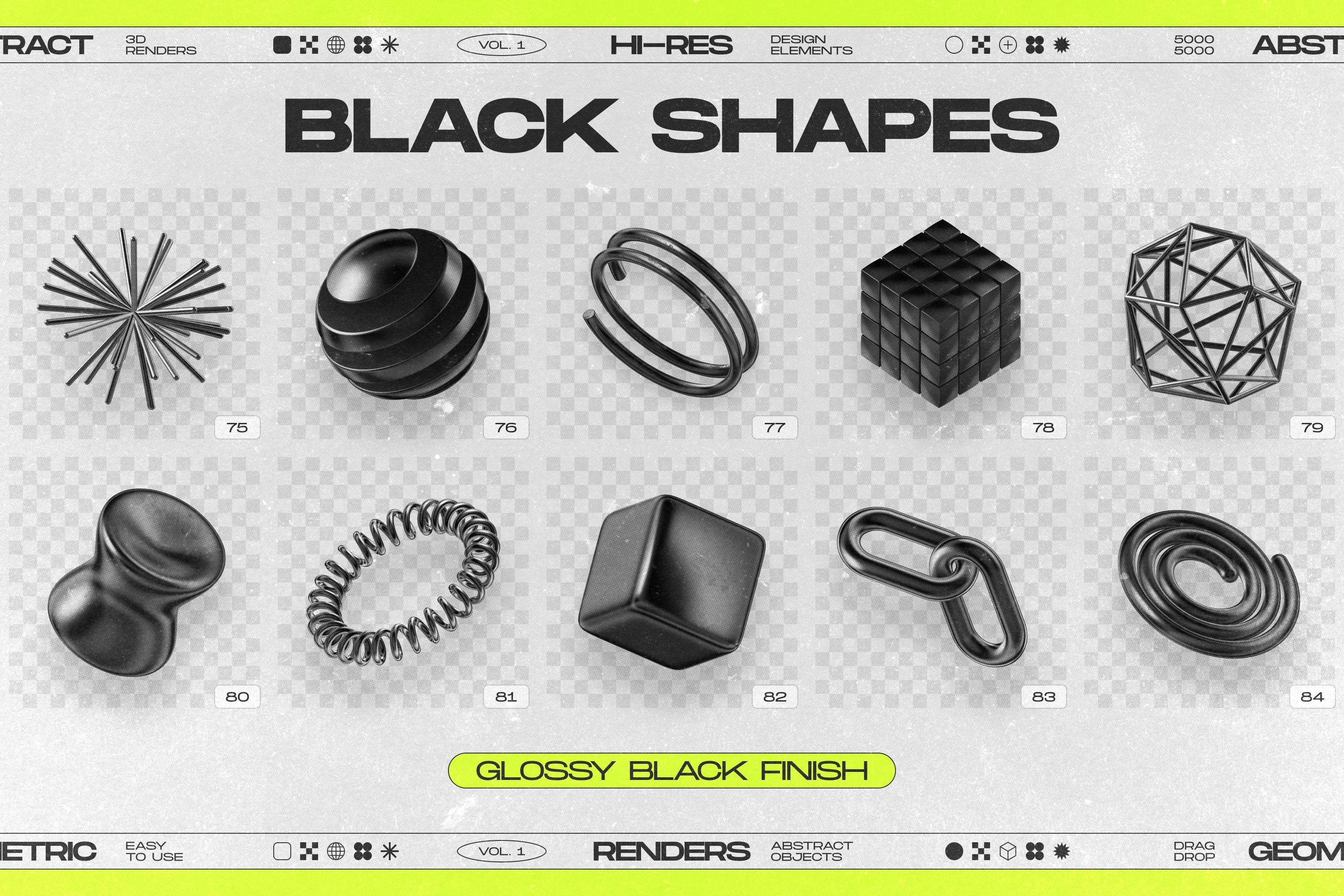 高清3D素材PNG透明背景5000分辨率设计师必备抽象几何图形130 Black 3D Elements Collection-果觅网