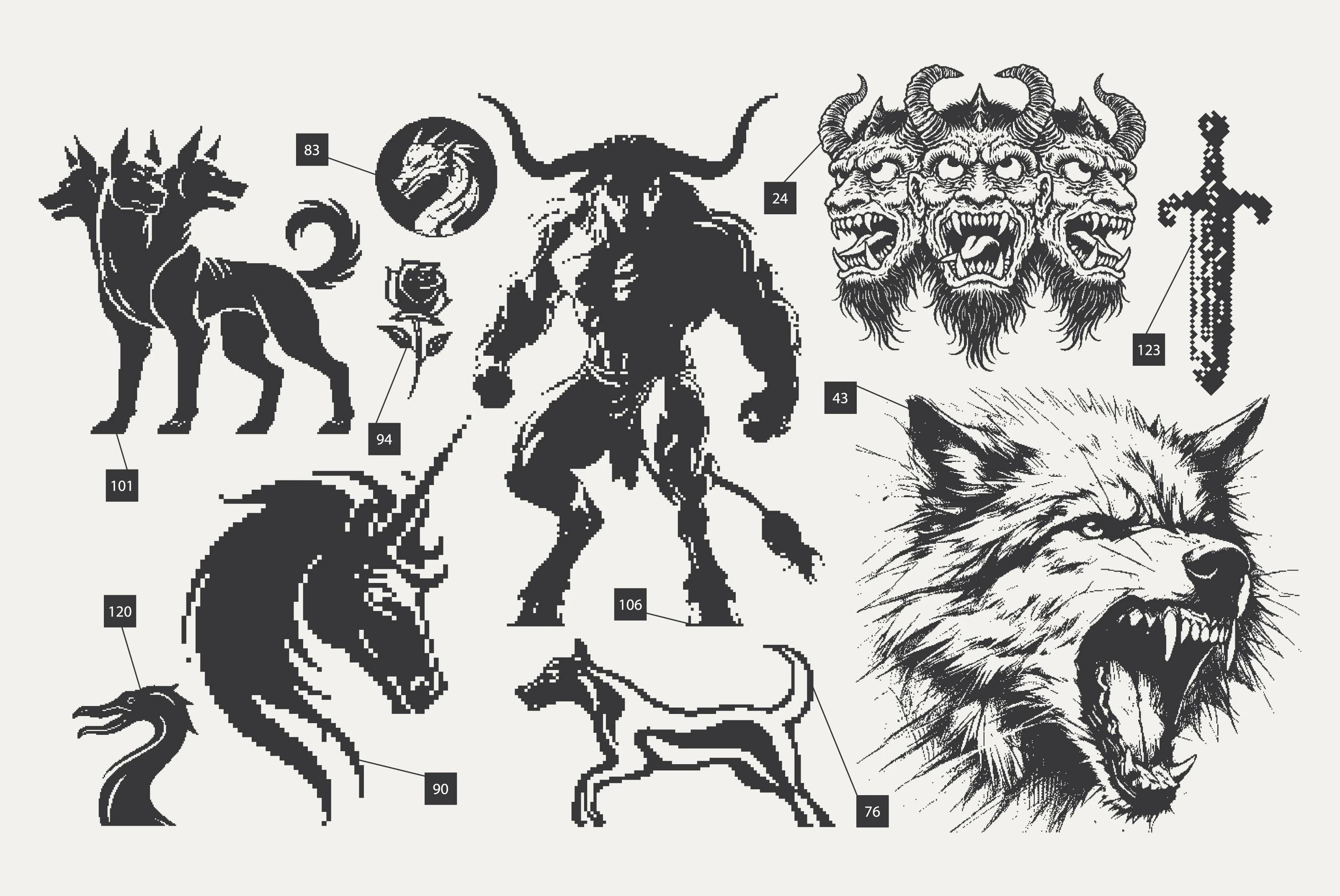 复古8bit哥特风矢量素材包神秘像素元素AI设计游戏插画资源144 Mystic Pixels Graphic Pack-果觅网