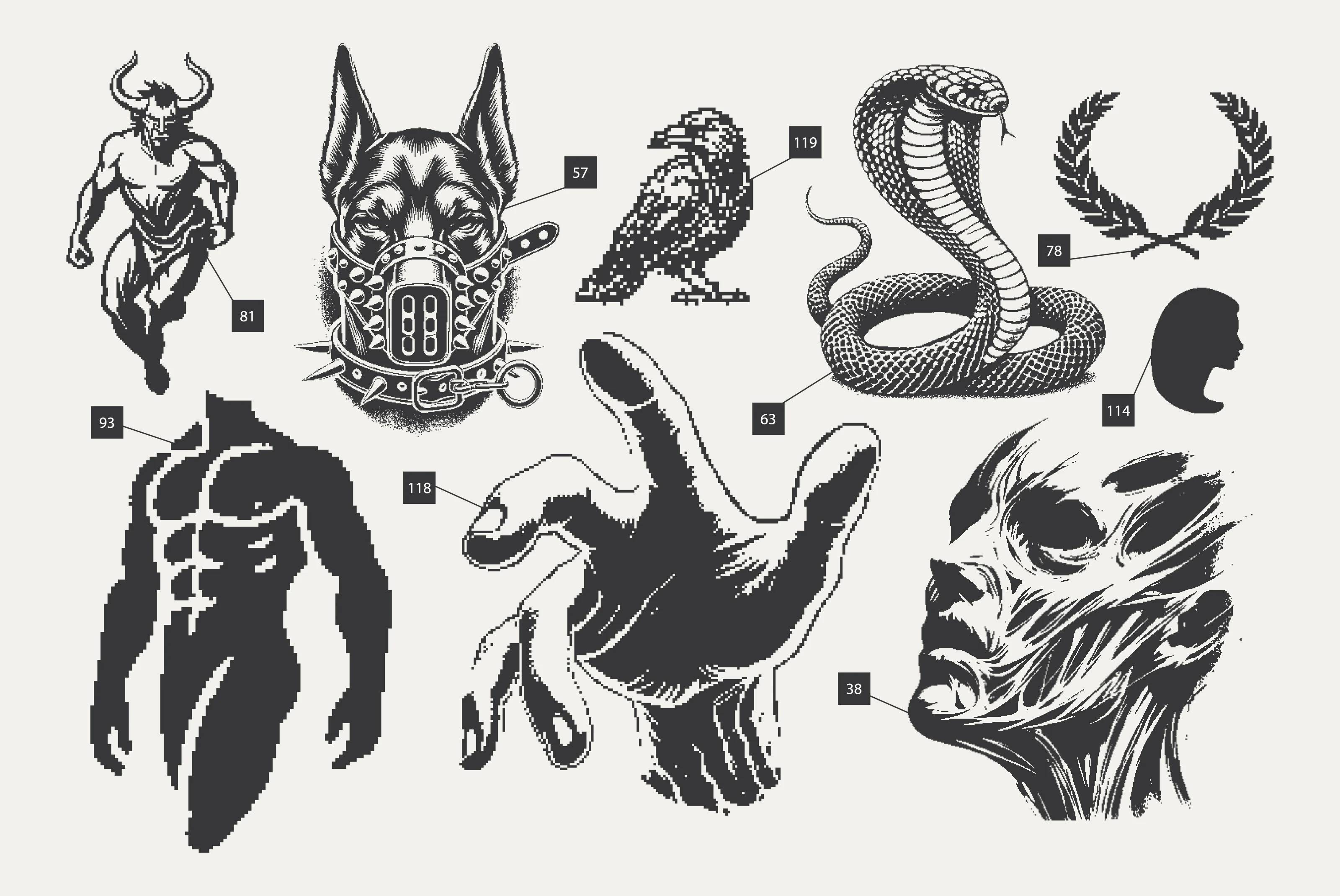 复古8bit哥特风矢量素材包神秘像素元素AI设计游戏插画资源144 Mystic Pixels Graphic Pack-果觅网