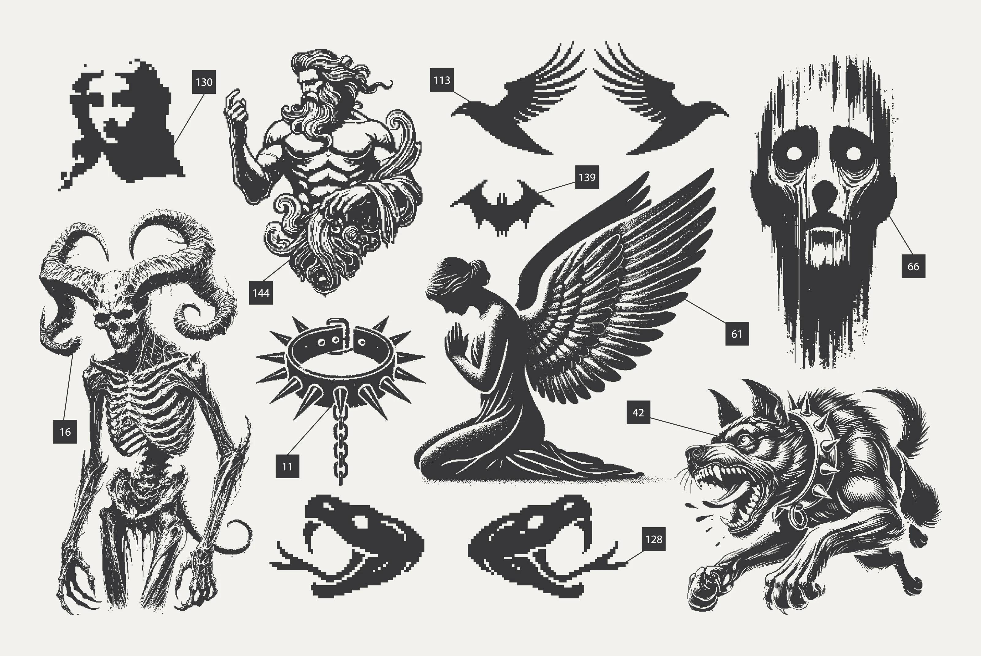复古8bit哥特风矢量素材包神秘像素元素AI设计游戏插画资源144 Mystic Pixels Graphic Pack-果觅网