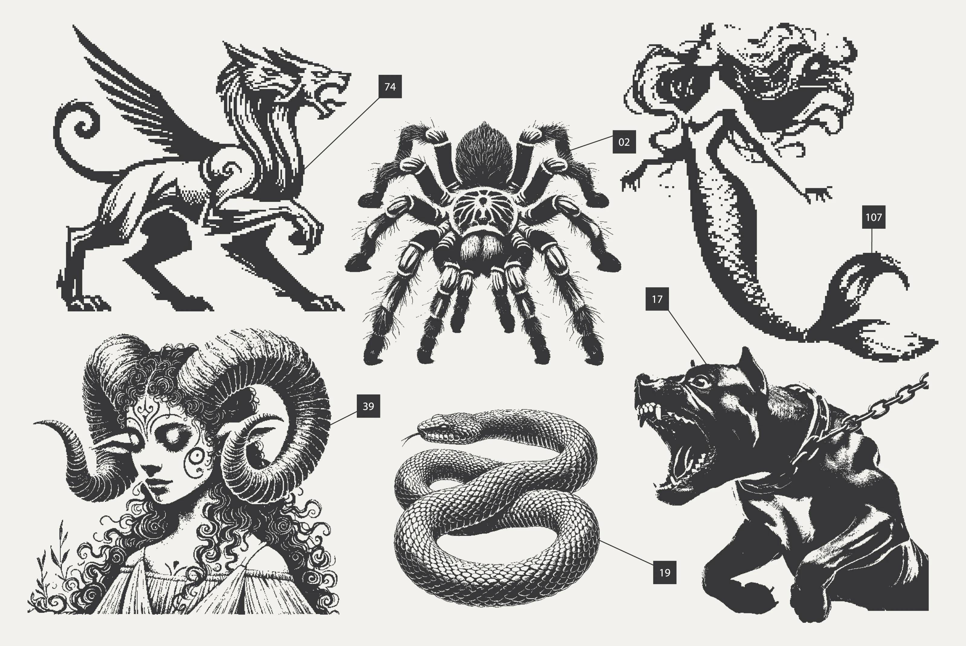 复古8bit哥特风矢量素材包神秘像素元素AI设计游戏插画资源144 Mystic Pixels Graphic Pack-果觅网