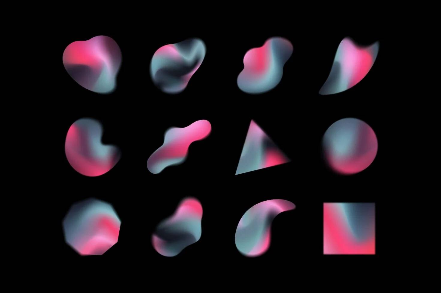 高端渐变素材包12款PSD分层设计36纹理6色系4000px高清源文件Gradient Shapes Colletion-果觅网