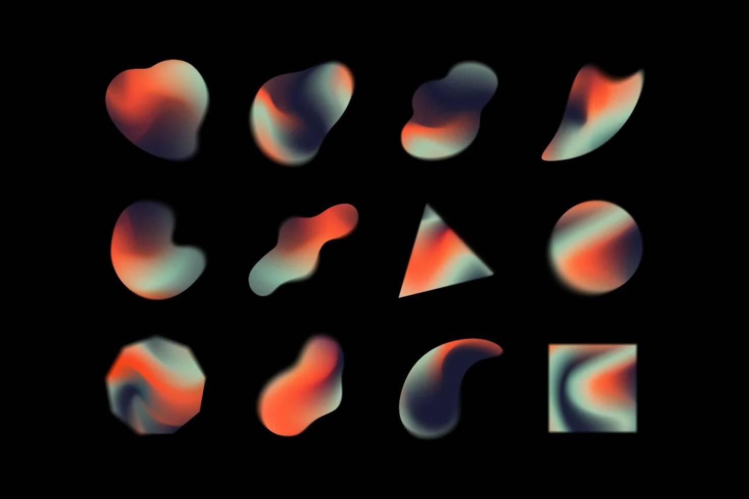 高端渐变素材包12款PSD分层设计36纹理6色系4000px高清源文件Gradient Shapes Colletion-果觅网