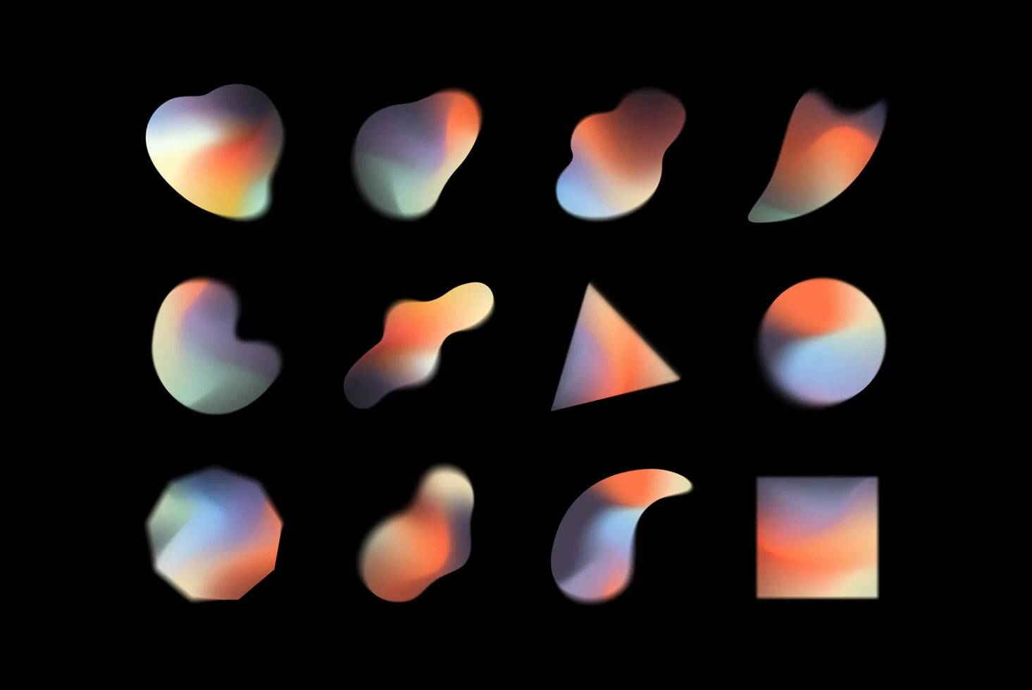 高端渐变素材包12款PSD分层设计36纹理6色系4000px高清源文件Gradient Shapes Colletion-果觅网