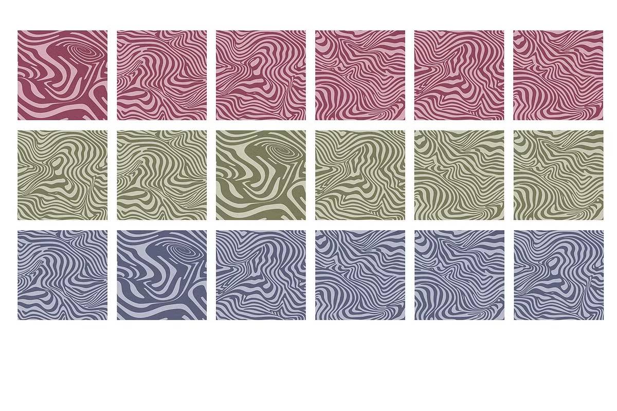 70年代复古波普抽象图案AI矢量JPG高清无缝纹理设计素材套装groovy abstract texture-果觅网