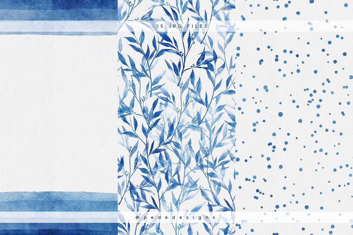 高清水彩纹理无缝背景数字纸张12x12英寸300dpi设计素材包Navy-Blue-Watercolor-Digital-Papers-果觅网
