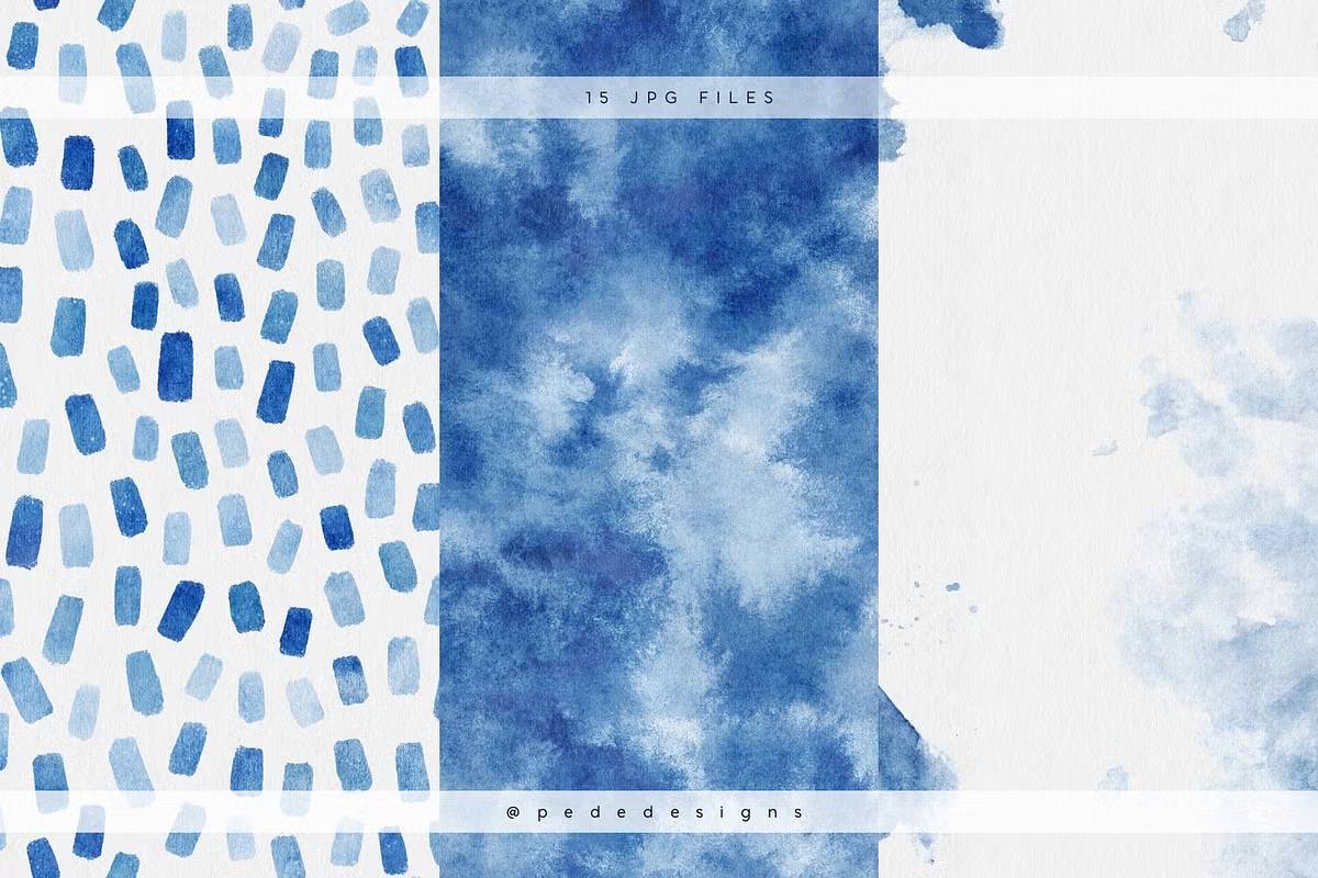 高清水彩纹理无缝背景数字纸张12x12英寸300dpi设计素材包Navy-Blue-Watercolor-Digital-Papers-果觅网