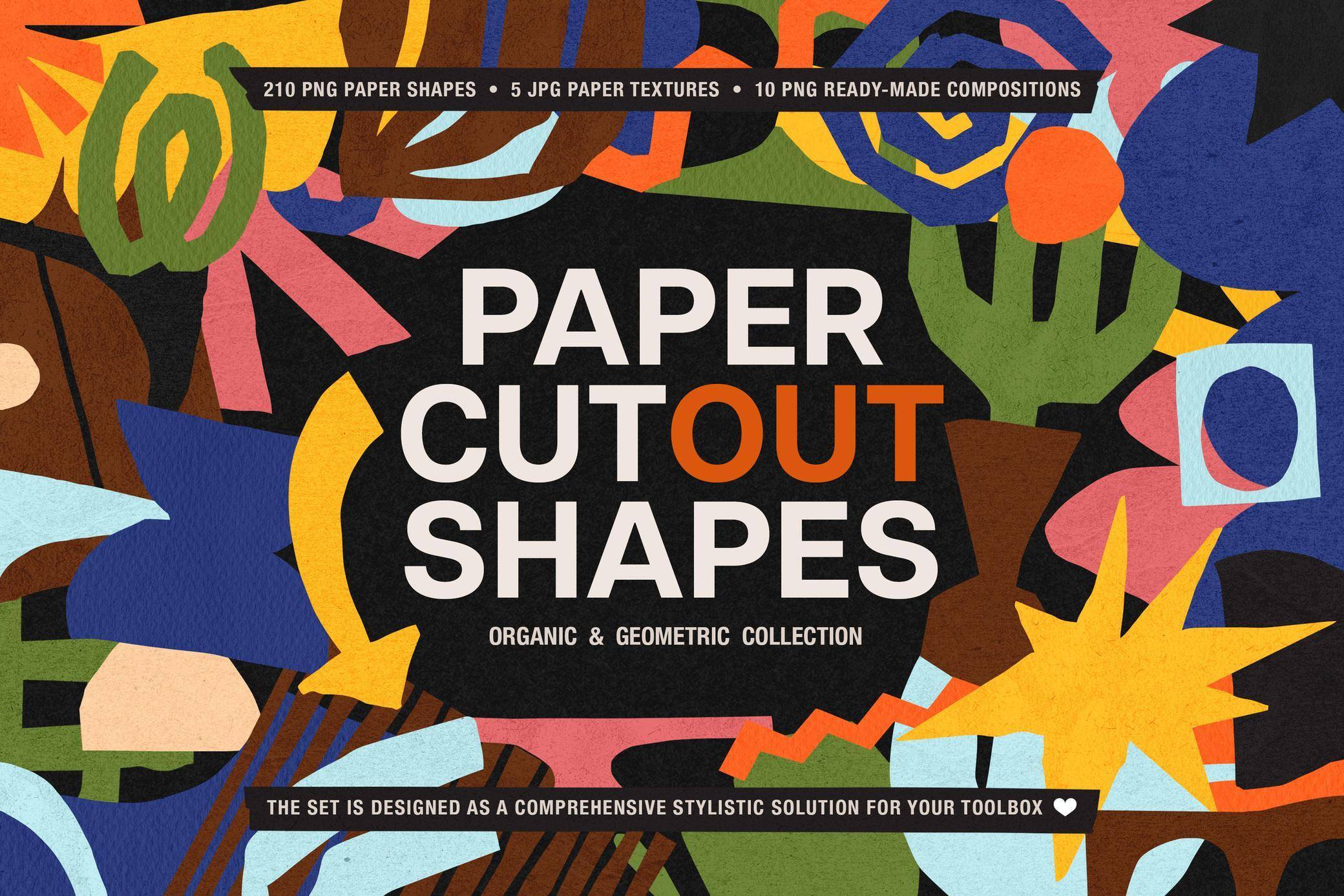 A3860 马蒂斯几何抽象拼贴210+矢量素材包DIY创意设计工具Paper Cut Out Shapes Collection