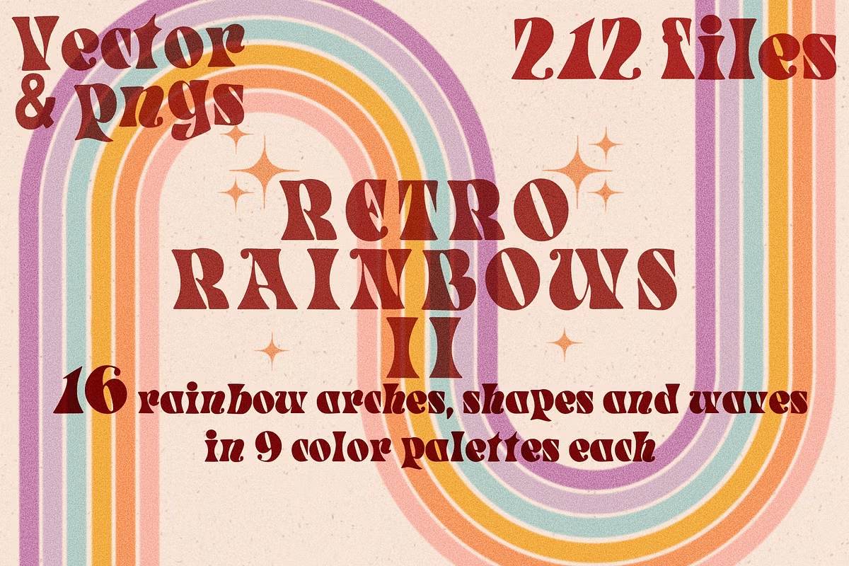 A3863 16款彩虹矢量素材包PNG透明背景9色系设计插画元素212文件Retro-Rainbow-II-Rainbow-Shapes