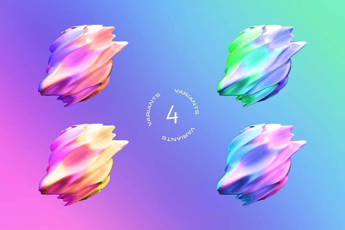 168款设计师必备渐变抽象PNG素材4000x4000高清一键拖拽3D Gradient Abstract Shapes-果觅网