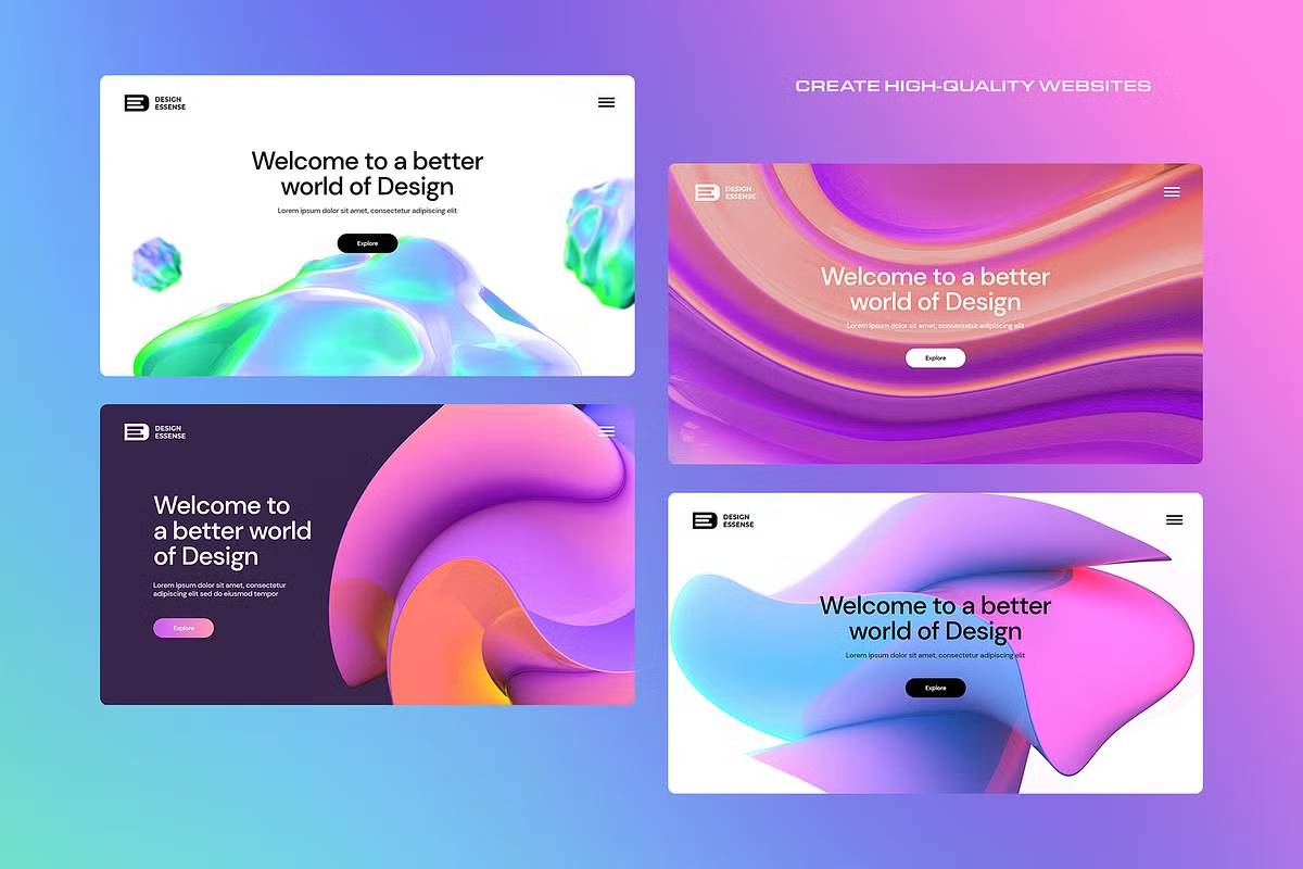 168款设计师必备渐变抽象PNG素材4000x4000高清一键拖拽3D Gradient Abstract Shapes-果觅网