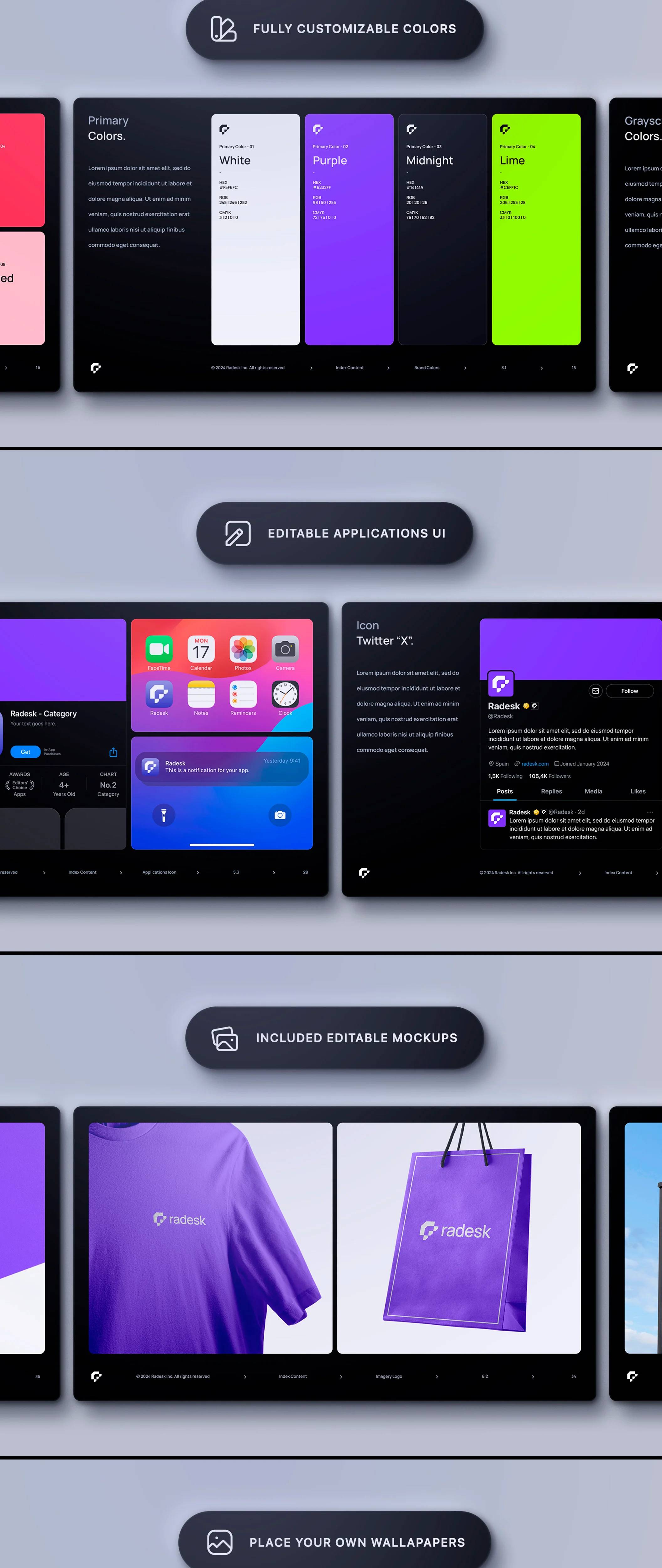 高端品牌PSD Figma模板 115智能换标 92组件 36屏双模式UI设计Brand Guidelines Template - Radesk-果觅网