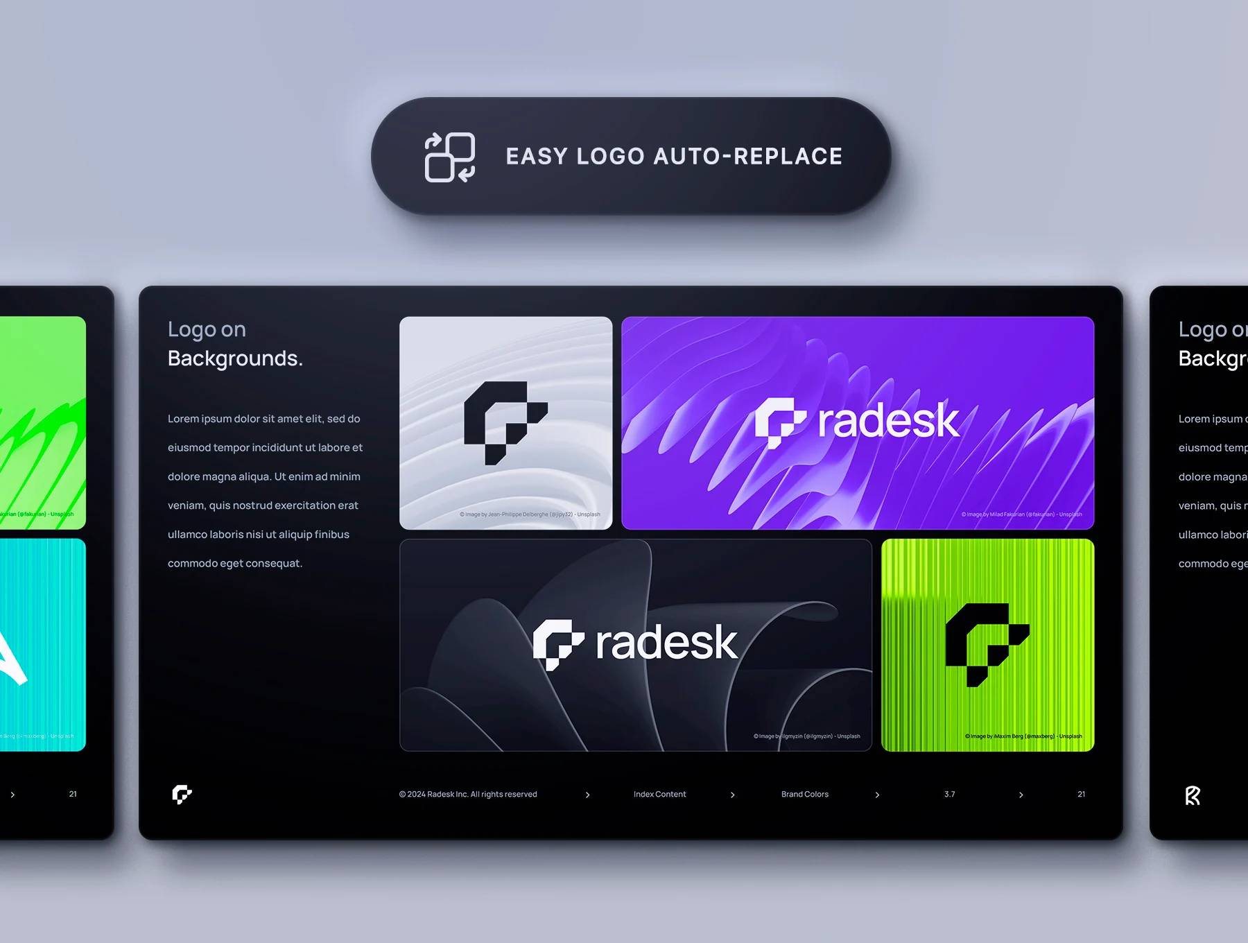 高端品牌PSD Figma模板 115智能换标 92组件 36屏双模式UI设计Brand Guidelines Template - Radesk-果觅网