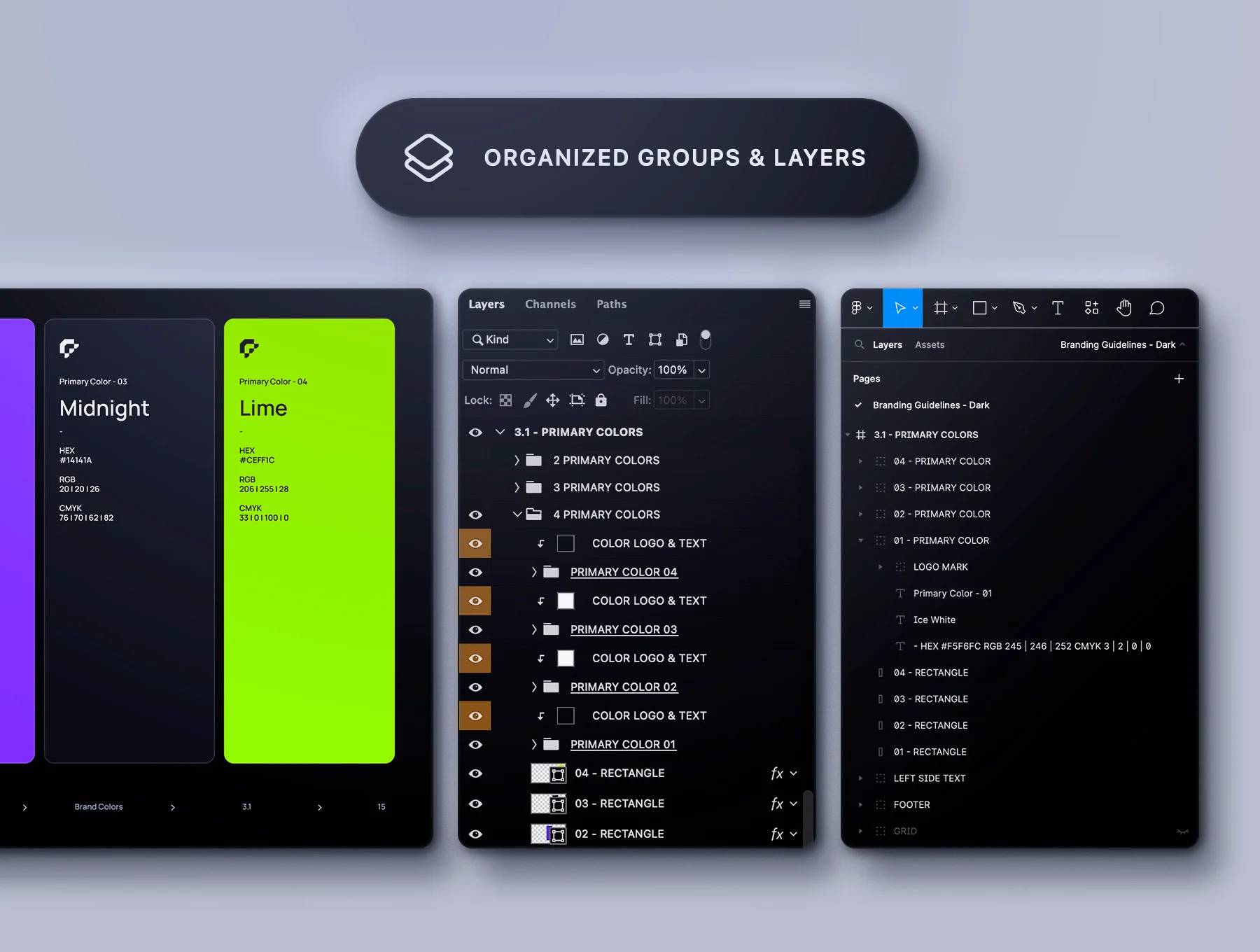 高端品牌PSD Figma模板 115智能换标 92组件 36屏双模式UI设计Brand Guidelines Template - Radesk-果觅网