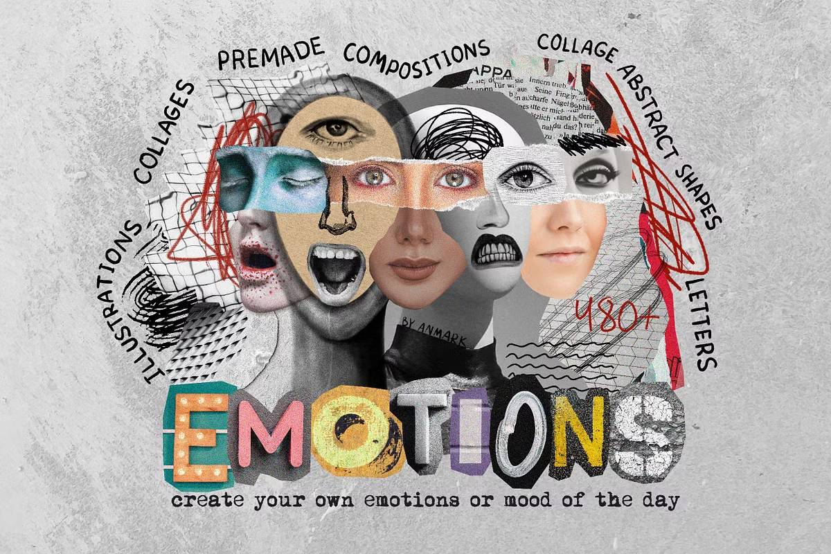 A3868 情绪视觉PNG素材包488款创意插画拼贴风透明背景Emotions. Collage & Illustrations