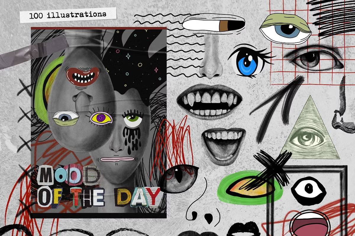情绪视觉PNG素材包488款创意插画拼贴风透明背景Emotions. Collage & Illustrations-果觅网