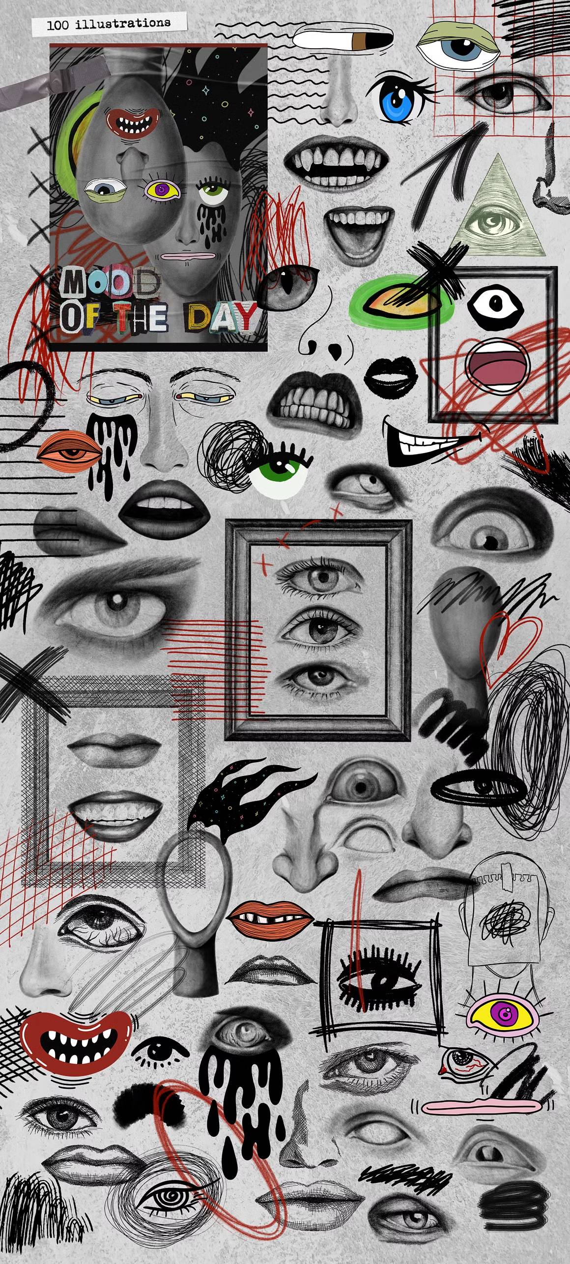 情绪视觉PNG素材包488款创意插画拼贴风透明背景Emotions. Collage & Illustrations-果觅网